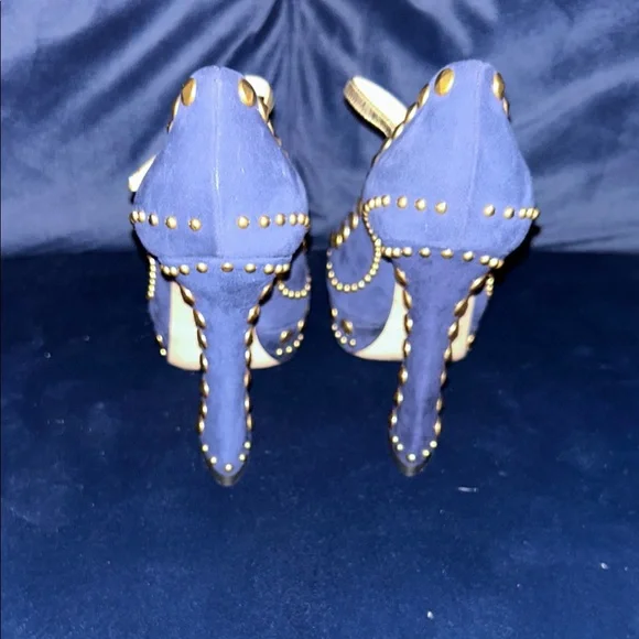 Miu Miu Blue and Gold Studded Heels - Picture 4 of 5